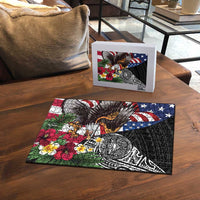 United States and American Samoa Puzzle USA Flag Eagle With Seal Tropical Flowers LT14 - Polynesian Pride