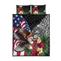 United States and American Samoa Quilt Bed Set USA Flag Eagle With Seal Tropical Flowers LT14 - Polynesian Pride