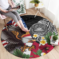 United States and American Samoa Round Carpet USA Flag Eagle With Seal Tropical Flowers LT14 - Polynesian Pride