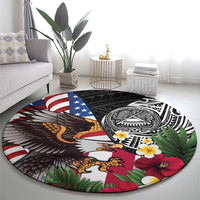 United States and American Samoa Round Carpet USA Flag Eagle With Seal Tropical Flowers LT14 - Polynesian Pride