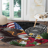 United States and American Samoa Round Carpet USA Flag Eagle With Seal Tropical Flowers LT14 - Polynesian Pride