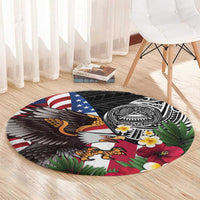 United States and American Samoa Round Carpet USA Flag Eagle With Seal Tropical Flowers LT14 - Polynesian Pride