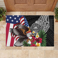 United States and American Samoa Rubber Doormat USA Flag Eagle With Seal Tropical Flowers LT14 Black - Polynesian Pride