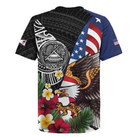 United States and American Samoa Rugby Jersey USA Flag Eagle With Seal Tropical Flowers LT14 - Polynesian Pride