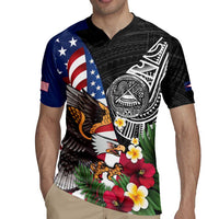 United States and American Samoa Rugby Jersey USA Flag Eagle With Seal Tropical Flowers LT14 - Polynesian Pride
