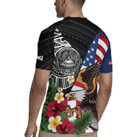 United States and American Samoa Rugby Jersey USA Flag Eagle With Seal Tropical Flowers LT14 - Polynesian Pride
