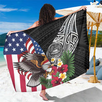 United States and American Samoa Sarong USA Flag Eagle With Seal Tropical Flowers LT14 One Size 44 x 66 inches Black - Polynesian Pride