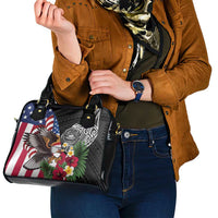 United States and American Samoa Shoulder Handbag USA Flag Eagle With Seal Tropical Flowers LT14 - Polynesian Pride