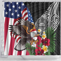 United States and American Samoa Shower Curtain USA Flag Eagle With Seal Tropical Flowers LT14 - Polynesian Pride