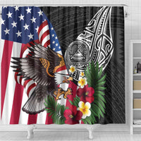 United States and American Samoa Shower Curtain USA Flag Eagle With Seal Tropical Flowers LT14 - Polynesian Pride