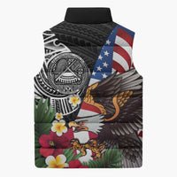United States and American Samoa Sleeveless Puffer Jacket USA Flag Eagle With Seal Tropical Flowers LT14 - Polynesian Pride