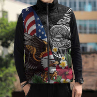United States and American Samoa Sleeveless Puffer Jacket USA Flag Eagle With Seal Tropical Flowers LT14 - Polynesian Pride