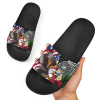 United States and American Samoa Slide Sandals USA Flag Eagle With Seal Tropical Flowers LT14 - Polynesian Pride