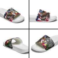 United States and American Samoa Slide Sandals USA Flag Eagle With Seal Tropical Flowers LT14 - Polynesian Pride