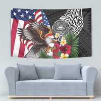 United States and American Samoa Tapestry USA Flag Eagle With Seal Tropical Flowers LT14 - Polynesian Pride