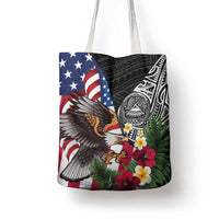 United States and American Samoa Tote Bag USA Flag Eagle With Seal Tropical Flowers LT14 - Polynesian Pride