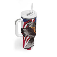 United States and American Samoa Tumbler With Handle USA Flag Eagle With Seal Tropical Flowers LT14 - Polynesian Pride