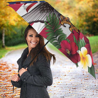 United States and American Samoa Umbrella USA Flag Eagle With Seal Tropical Flowers LT14 - Polynesian Pride