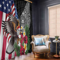 United States and American Samoa Window Curtain USA Flag Eagle With Seal Tropical Flowers LT14 - Polynesian Pride