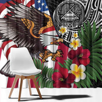 United States and American Samoa Window Curtain USA Flag Eagle With Seal Tropical Flowers LT14 - Polynesian Pride