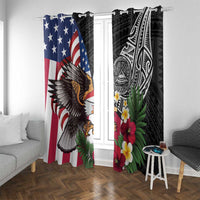 United States and American Samoa Window Curtain USA Flag Eagle With Seal Tropical Flowers LT14 With Grommets Black - Polynesian Pride