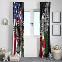 United States and American Samoa Window Curtain USA Flag Eagle With Seal Tropical Flowers LT14 - Polynesian Pride