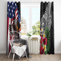 United States and American Samoa Window Curtain USA Flag Eagle With Seal Tropical Flowers LT14 - Polynesian Pride