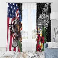 United States and American Samoa Window Curtain USA Flag Eagle With Seal Tropical Flowers LT14 - Polynesian Pride