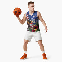 United States and Northern Mariana Islands Basketball Jersey USA Flag Eagle CNMI Latte Stone Tropical Flowers