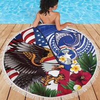 United States and Northern Mariana Islands Beach Blanket USA Flag Eagle CNMI Latte Stone Tropical Flowers LT14 - Polynesian Pride