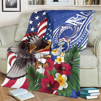 United States and Northern Mariana Islands Blanket USA Flag Eagle CNMI Latte Stone Tropical Flowers LT14 - Polynesian Pride
