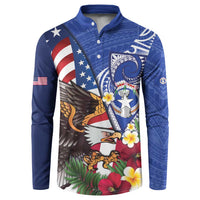 United States and Northern Mariana Islands Button Sweatshirt USA Flag Eagle CNMI Latte Stone Tropical Flowers LT14 Blue - Polynesian Pride