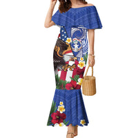 United States and Northern Mariana Islands Family Matching Mermaid Dress and Hawaiian Shirt USA Flag Eagle CNMI Latte Stone Tropical Flowers