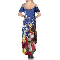 United States and Northern Mariana Islands Family Matching Summer Maxi Dress and Hawaiian Shirt USA Flag Eagle CNMI Latte Stone Tropical Flowers