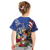 United States and Northern Mariana Islands Kid T Shirt USA Flag Eagle CNMI Latte Stone Tropical Flowers