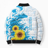 New Zealand Autism Awareness Month Bomber Puffer Jacket Takiwatanga Maori Lizard With Sunflower - Polynesian Pride