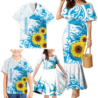 New Zealand Autism Awareness Month Family Matching Mermaid Dress and Hawaiian Shirt Takiwatanga Maori Lizard With Sunflower