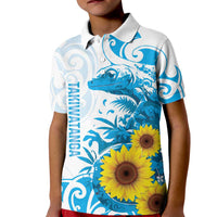 New Zealand Autism Awareness Month Kid Polo Shirt Takiwatanga Maori Lizard With Sunflower