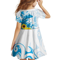 New Zealand Autism Awareness Month Kid Short Sleeve Dress Takiwatanga Maori Lizard With Sunflower