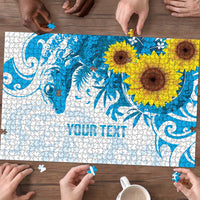 New Zealand Autism Awareness Month Puzzle Takiwatanga Maori Lizard With Sunflower - Polynesian Pride