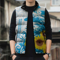 New Zealand Autism Awareness Month Sleeveless Puffer Jacket Takiwatanga Maori Lizard With Sunflower - Polynesian Pride
