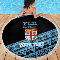 Fiji Rugby 2025 Custom Beach Blanket Fijian Tapa Toso Viti Toso - Black