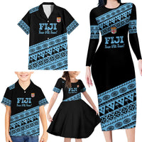 Fiji Rugby 2025 Custom Family Matching Long Sleeve Bodycon Dress and Hawaiian Shirt Fijian Tapa Toso Viti Toso - Black