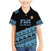 Fiji Rugby 2025 Custom Family Matching Mermaid Dress and Hawaiian Shirt Fijian Tapa Toso Viti Toso - Black