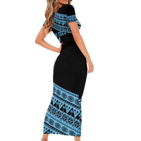 Fiji Rugby 2025 Custom Family Matching Short Sleeve Bodycon Dress and Hawaiian Shirt Fijian Tapa Toso Viti Toso - Black