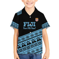 Fiji Rugby 2025 Custom Family Matching Summer Maxi Dress and Hawaiian Shirt Fijian Tapa Toso Viti Toso - Black
