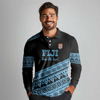 Fiji Rugby 2025 Custom Long Sleeve Polo Shirt Fijian Tapa Toso Viti Toso - Black