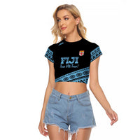 Fiji Rugby 2025 Custom Raglan Cropped T Shirt Fijian Tapa Toso Viti Toso - Black