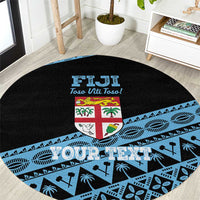Fiji Rugby 2025 Custom Round Carpet Fijian Tapa Toso Viti Toso - Black