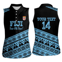 Fiji Rugby 2025 Custom Women Sleeveless Polo Shirt Fijian Tapa Toso Viti Toso - Black